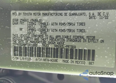 2023 Toyota Tacoma Double Cab/Sr/Sr5 z USA, uszkodzony, nr VIN 3TYAX5GN0PT071080